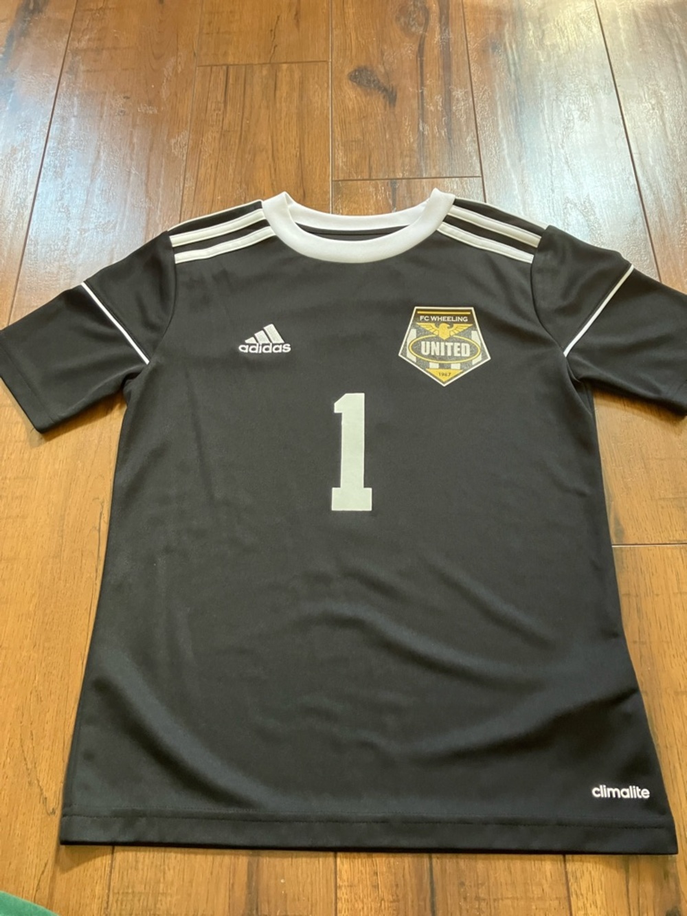adidas Black and White FC Wheeling United Kids Soccer Jersey #1 - size small